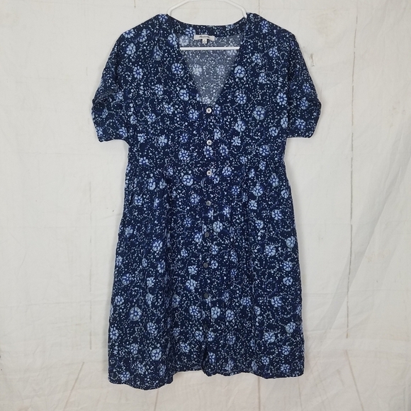 Madewell blue button front floral mini dress size small - Picture 3 of 10